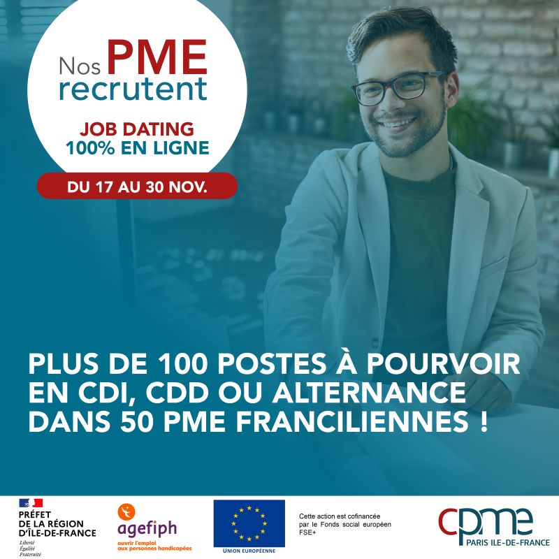 image de l'article Job dating CPME Ile de France 100% en ligne  du 17 au 30 novembre ! 