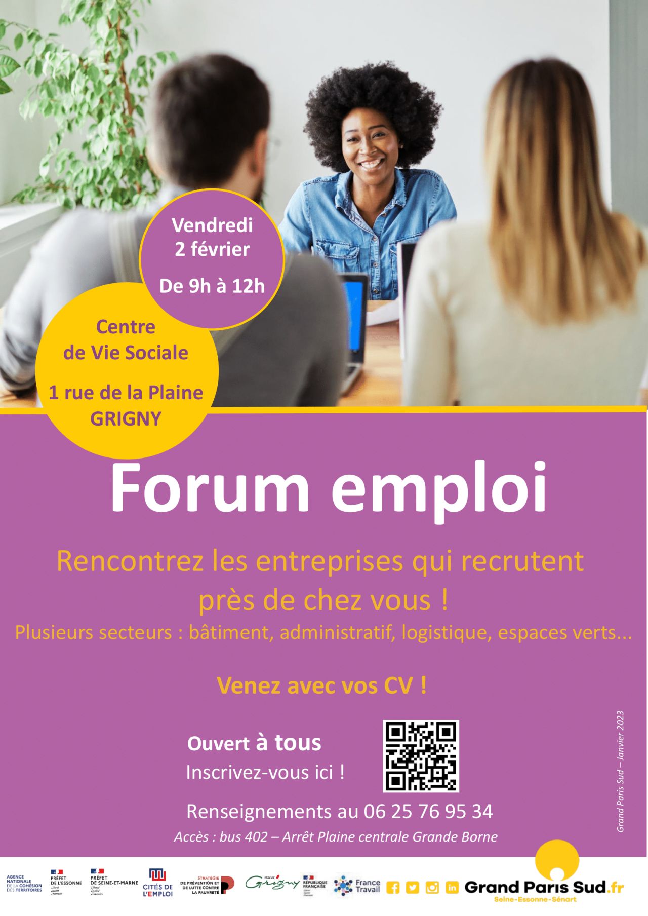 image de l'article Forum de l'emploi le 2 février au CVS de Grigny de 9h à 12h 